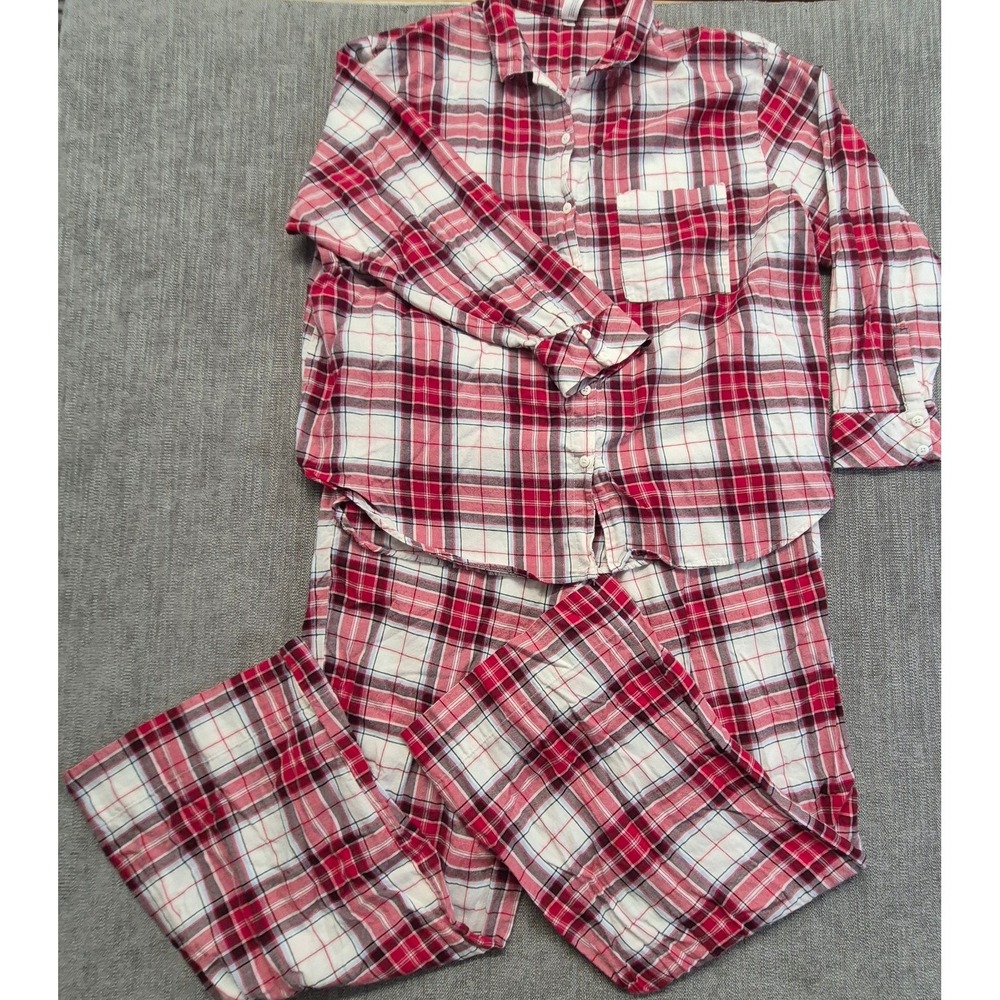 Auden‎ red plaid 2pc flannel pajama set women's LG Cotton Blend Shirt Pants